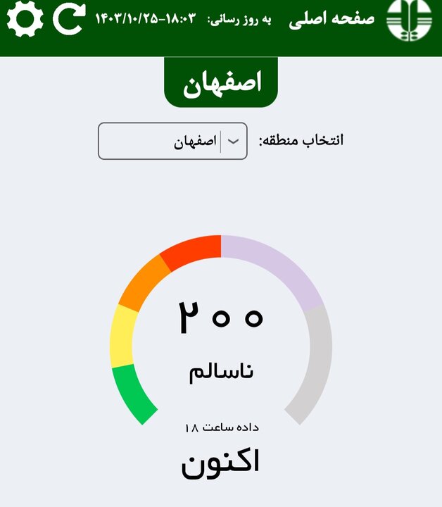 افزایش ناگهانی آلودگی هوای اصفهان؛ شاخص به ۲۰۰ رسید